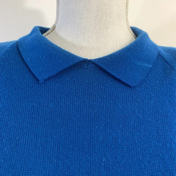Vintage 70s Collared Sweater by CAPTIONS Bright Royal Blue Shoulder Pads Acrylic - Picture 5 of 8